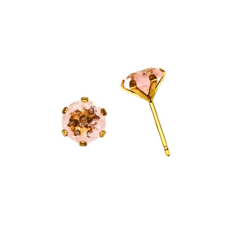 Pink round quartz-doublet 6 prongs claw earrings
