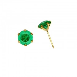 Green round quartz-doublet 6 prongs claw earrings