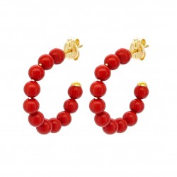 Aros de coral rojo dorados...