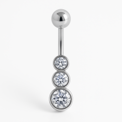 Silver triplet navel piercing